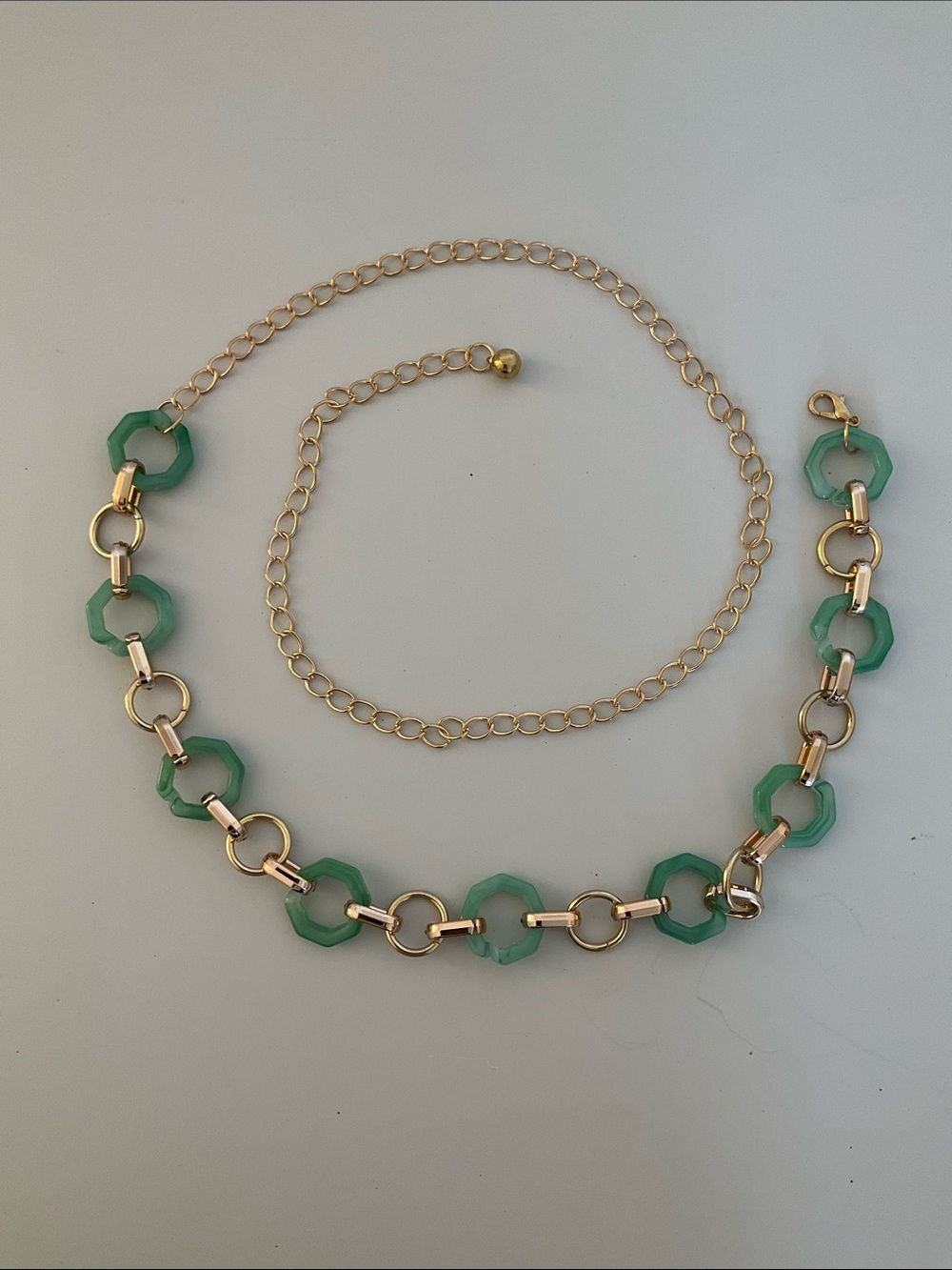 Gold Chain Belt with Green Resin Links